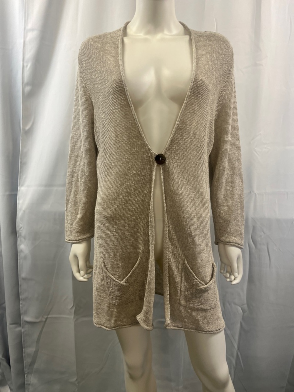 Coldwater Creek Light Beige Single-Button Open Cardigan